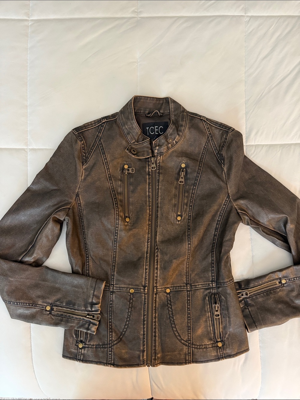 TCEC Distressed Brown Moto-Style Leather Jacket